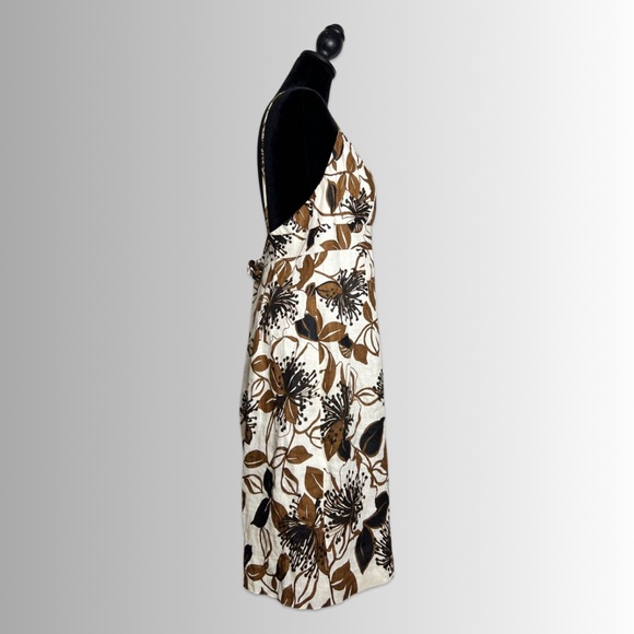 Muse 100% Linen V-Neck Spaghetti Strap Open Back Dress, Floral Design, Size 14 - Picture 3 of 7